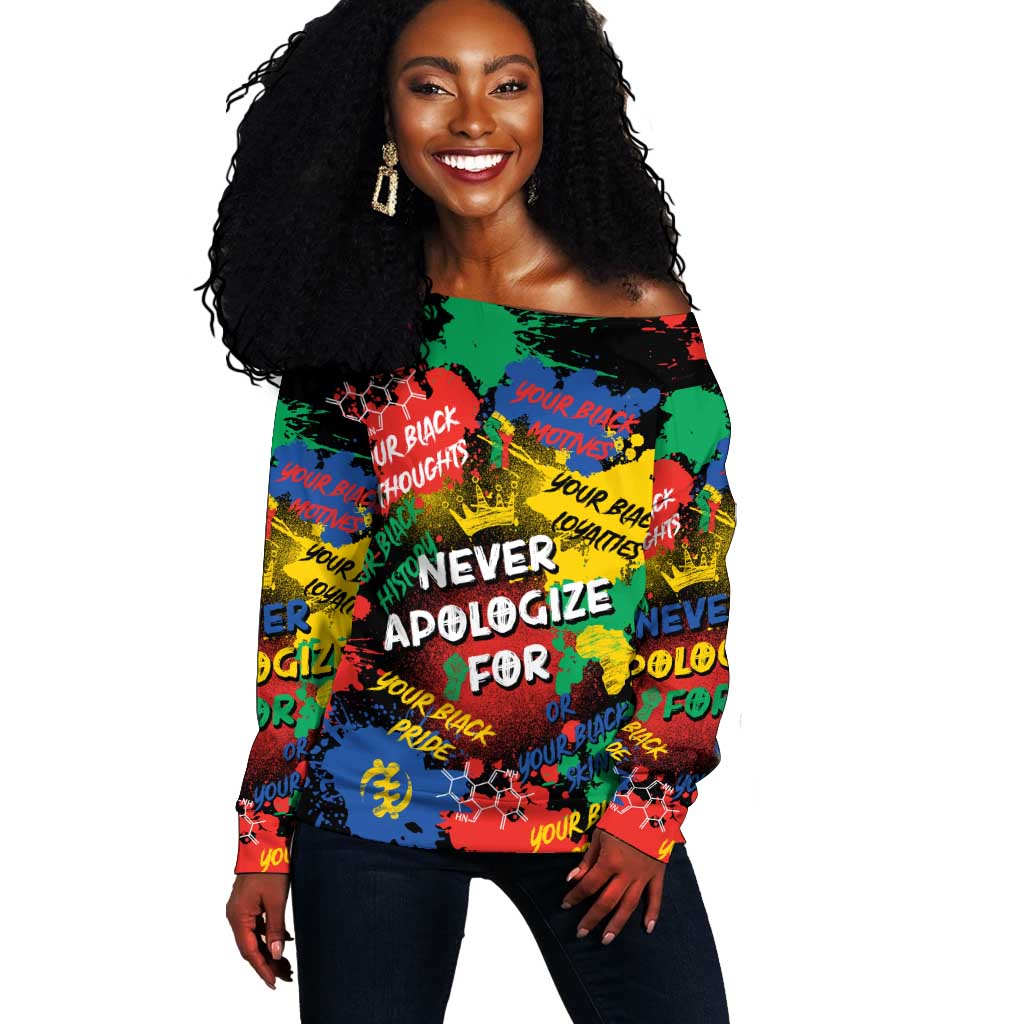 Never Apologize For Being Black Off Shoulder Sweater DT02