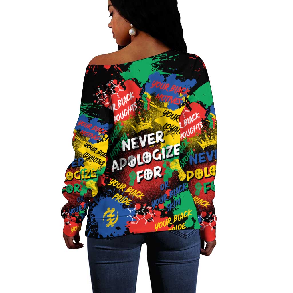 Never Apologize For Being Black Off Shoulder Sweater DT02