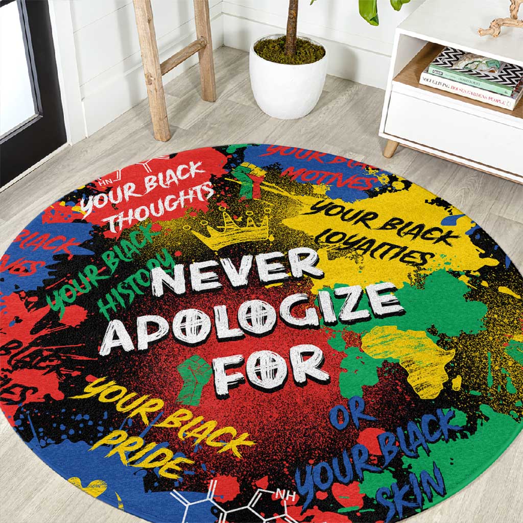 Never Apologize For Being Black Round Carpet DT02