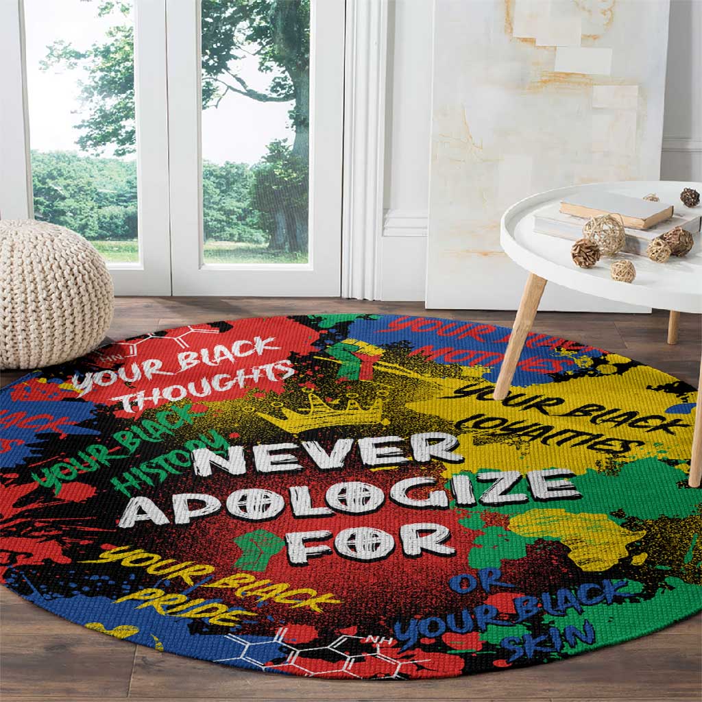 Never Apologize For Being Black Round Carpet DT02