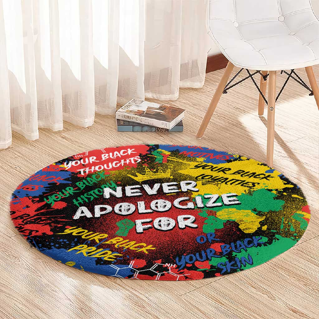 Never Apologize For Being Black Round Carpet DT02