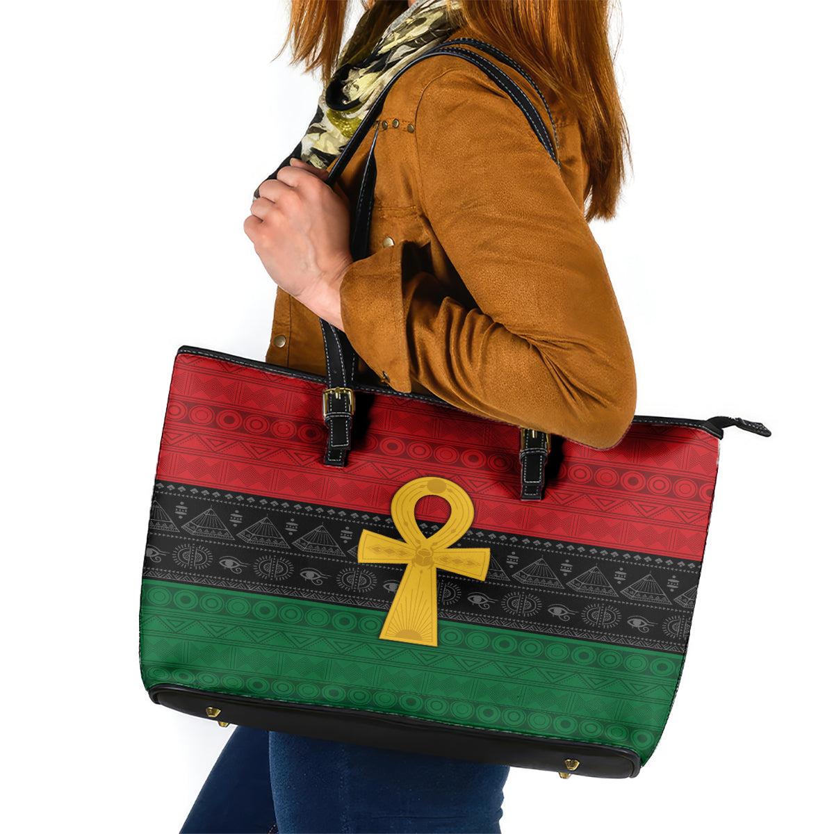 Pan African Ankh Leather Tote Bag Egyptian Cross DT02