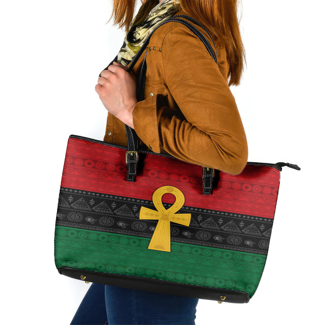Pan African Ankh Leather Tote Bag Egyptian Cross DT02