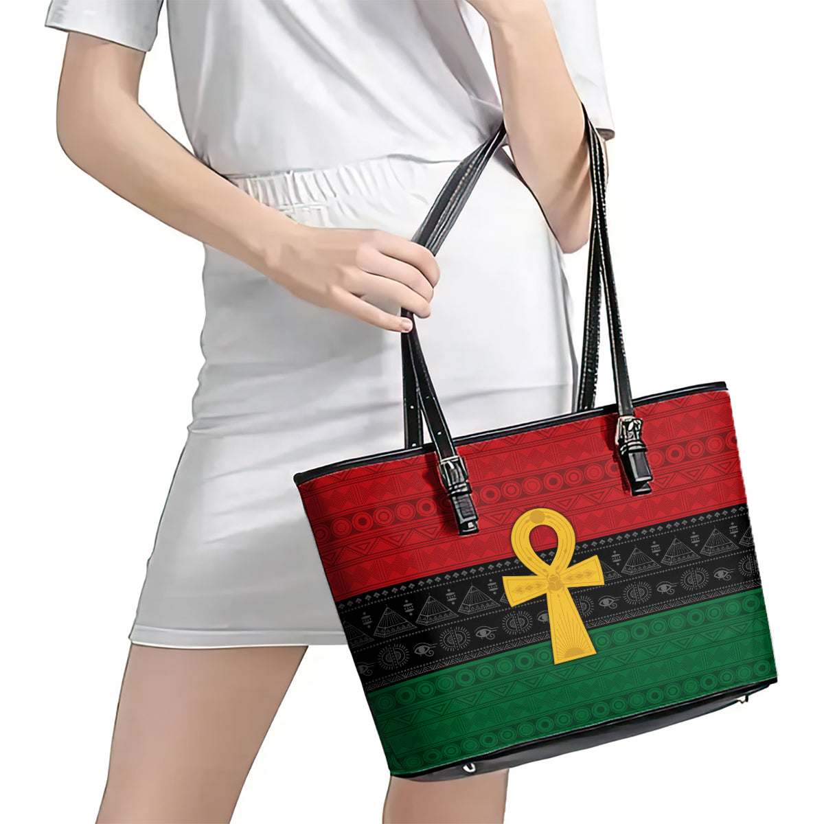 Pan African Ankh Leather Tote Bag Egyptian Cross DT02
