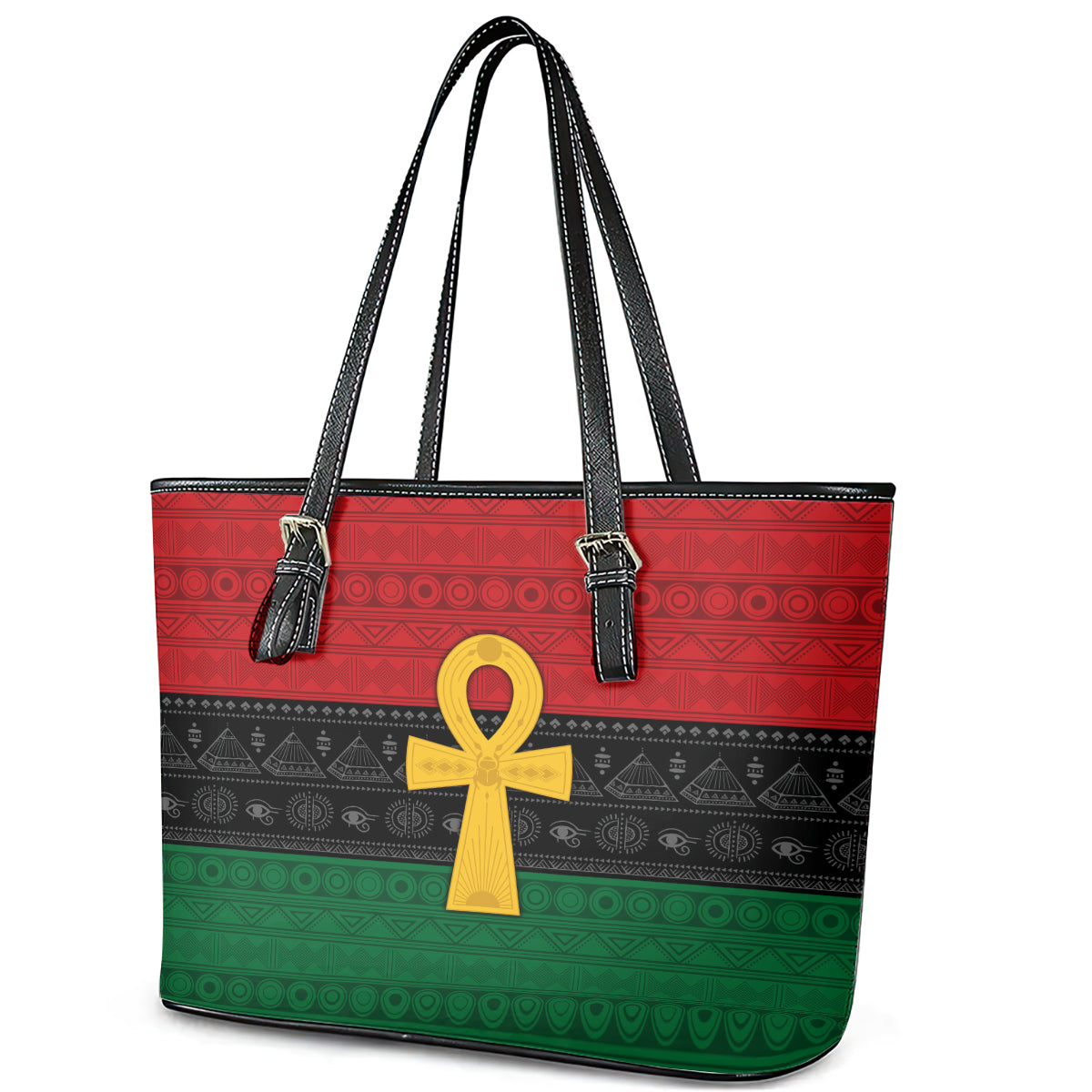 Pan African Ankh Leather Tote Bag Egyptian Cross DT02