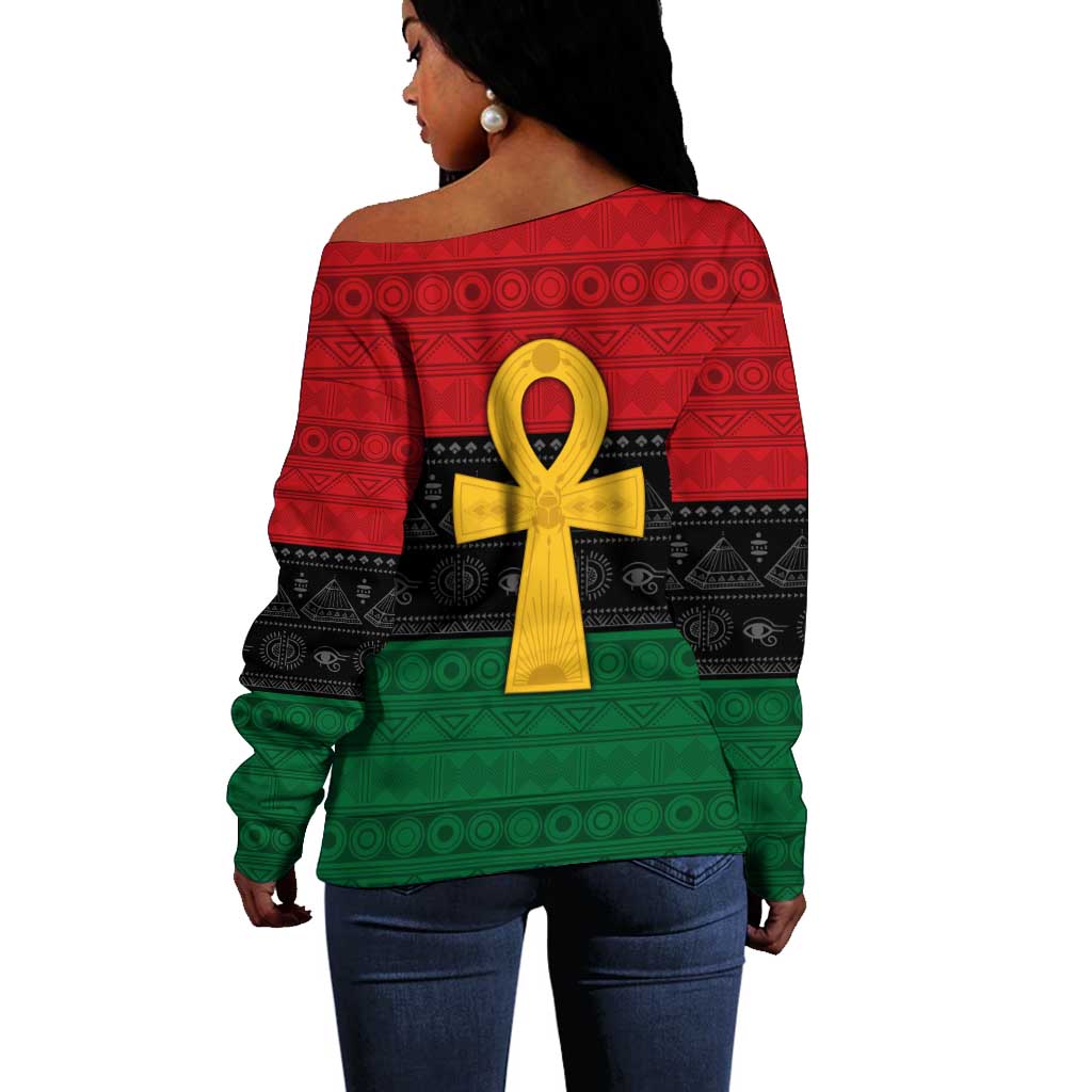 Pan African Ankh Off Shoulder Sweater Egyptian Cross DT02