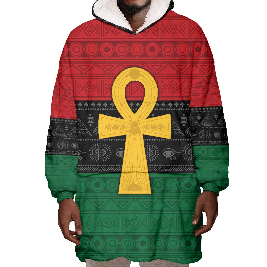 Pan African Ankh Wearable Blanket Hoodie Egyptian Cross DT02