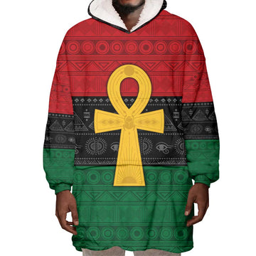 Pan African Ankh Wearable Blanket Hoodie Egyptian Cross DT02