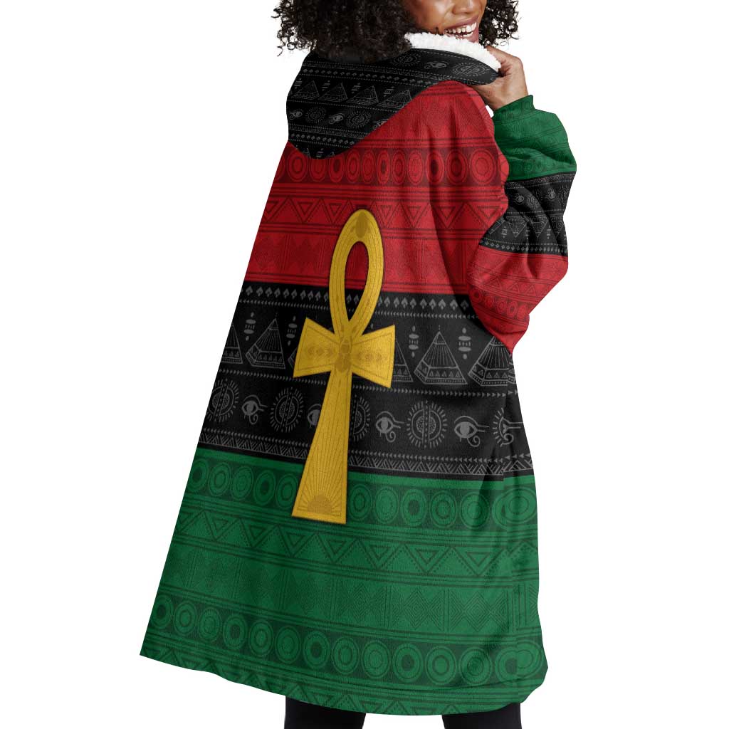 Pan African Ankh Wearable Blanket Hoodie Egyptian Cross DT02