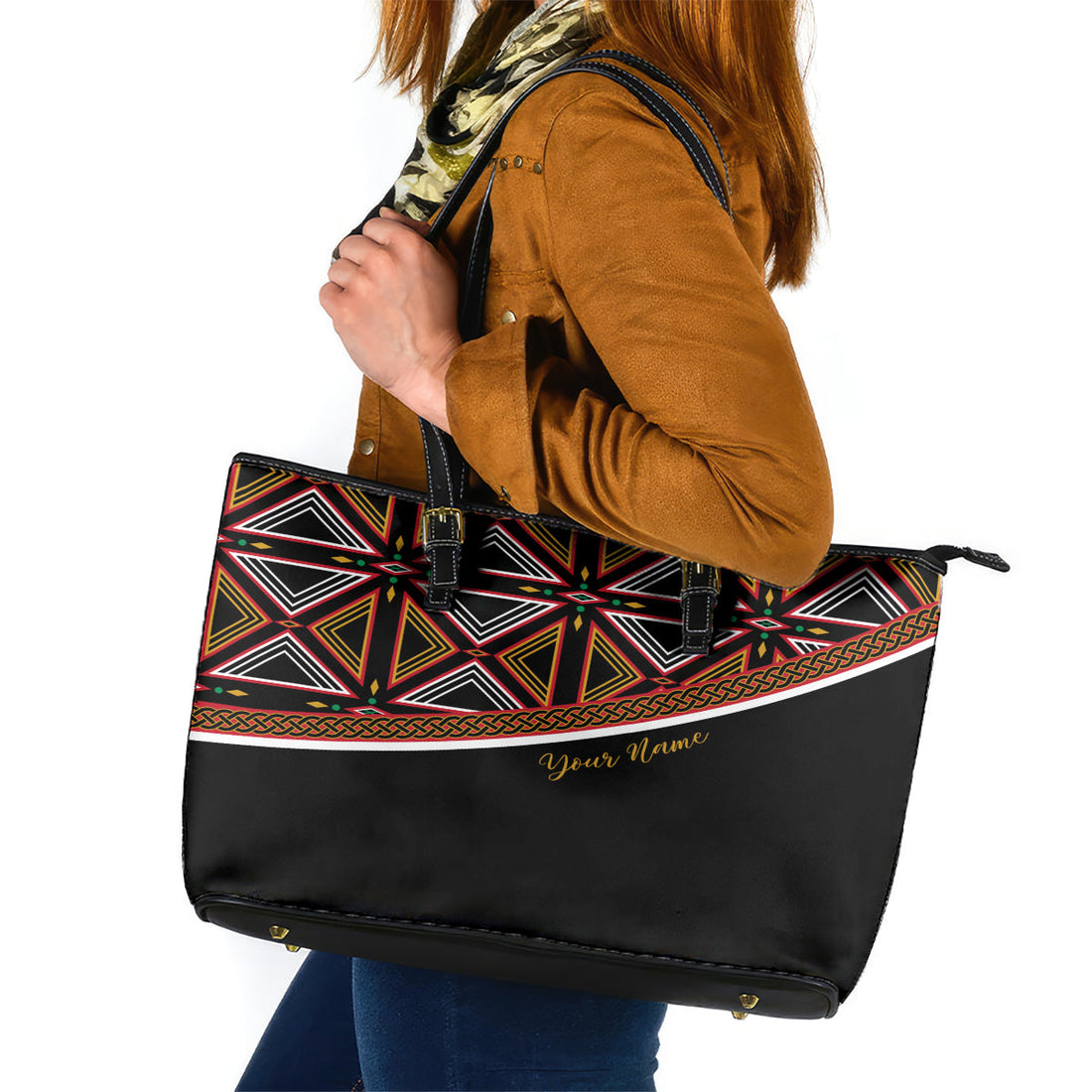 Personalized Bamenda African Leather Tote Bag Atoghu Cameroon Print DT02