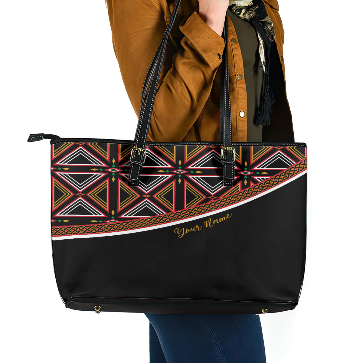 Personalized Bamenda African Leather Tote Bag Atoghu Cameroon Print DT02