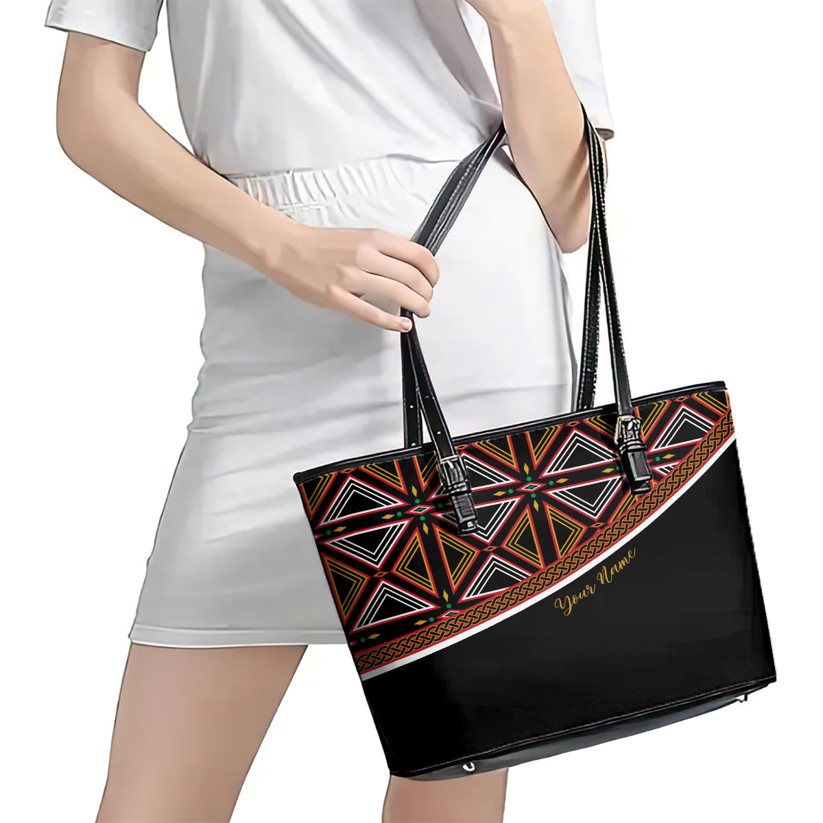 Personalized Bamenda African Leather Tote Bag Atoghu Cameroon Print DT02