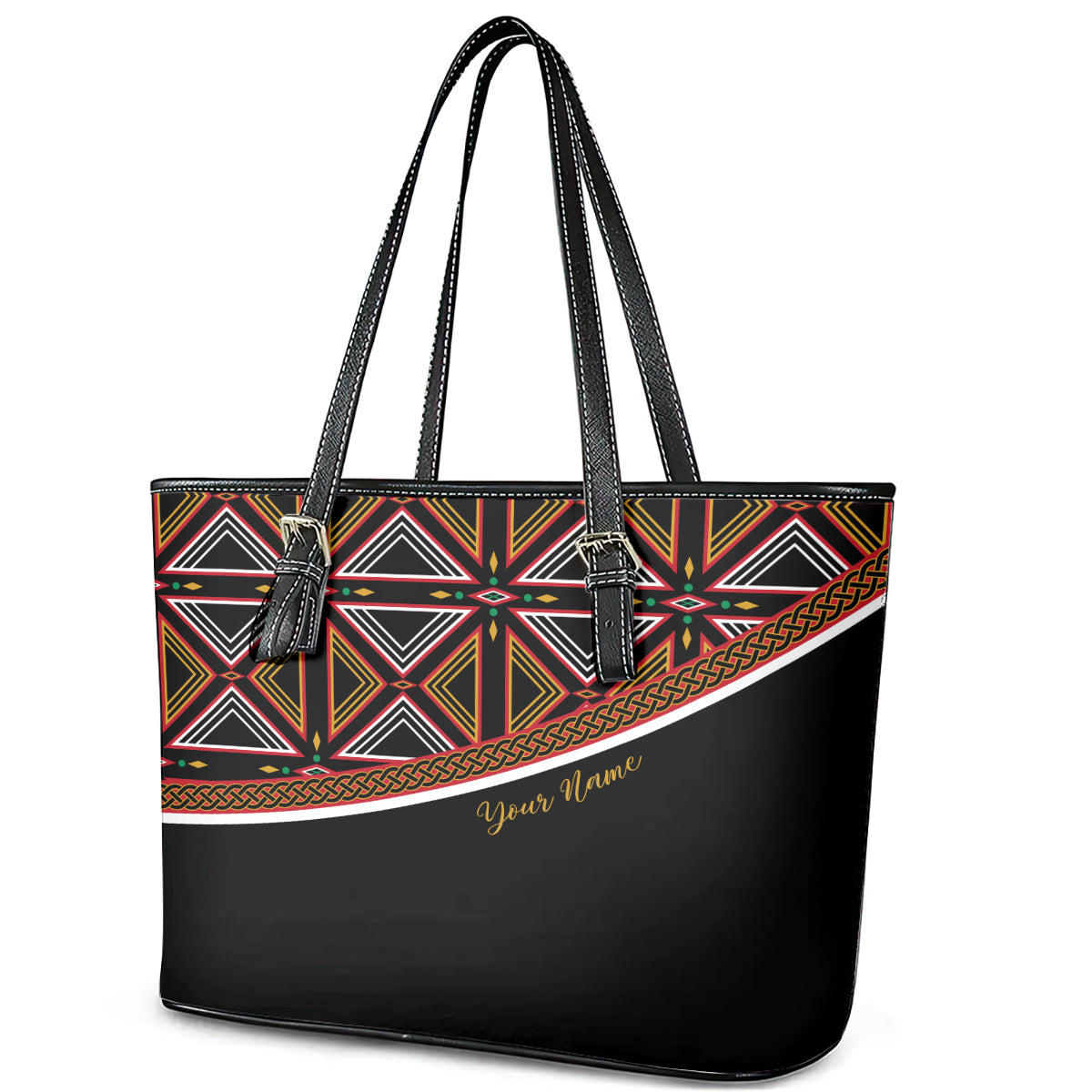 Personalized Bamenda African Leather Tote Bag Atoghu Cameroon Print DT02