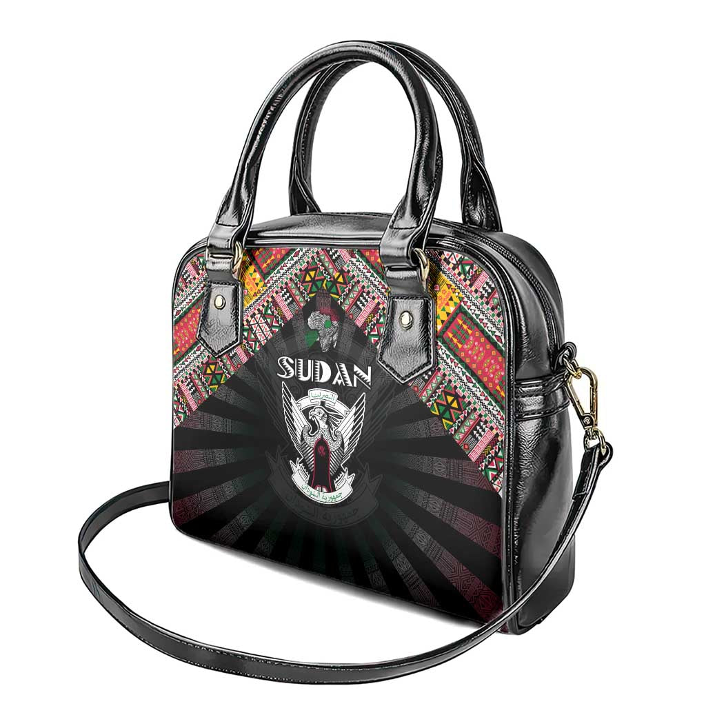 Sudan Roots Shoulder Handbag African Map in Fingerprint and Tribal Colors DT02