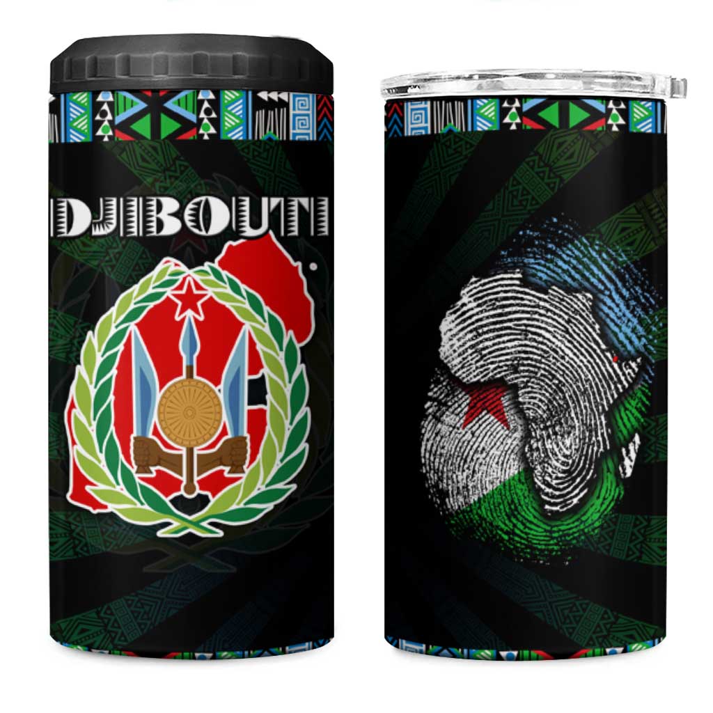Djibouti Roots 4 in 1 Can Cooler Tumbler African Pride in Fingerprint and Tribal Colors DT02