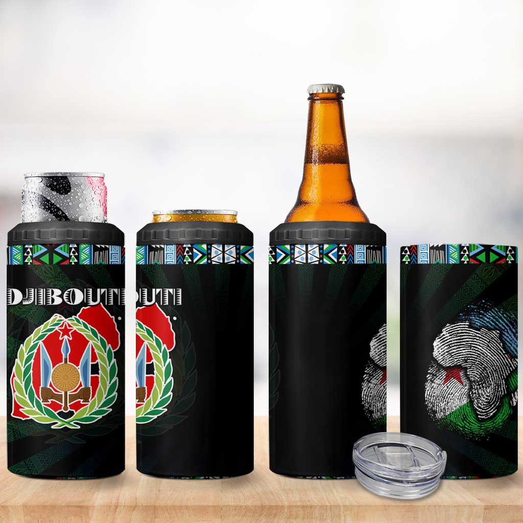Djibouti Roots 4 in 1 Can Cooler Tumbler African Pride in Fingerprint and Tribal Colors DT02