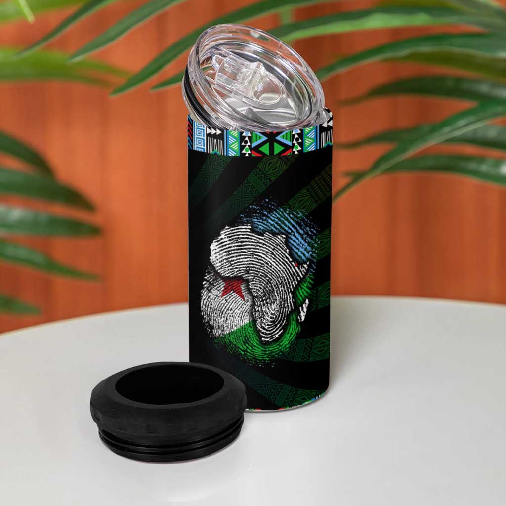 Djibouti Roots 4 in 1 Can Cooler Tumbler African Pride in Fingerprint and Tribal Colors DT02