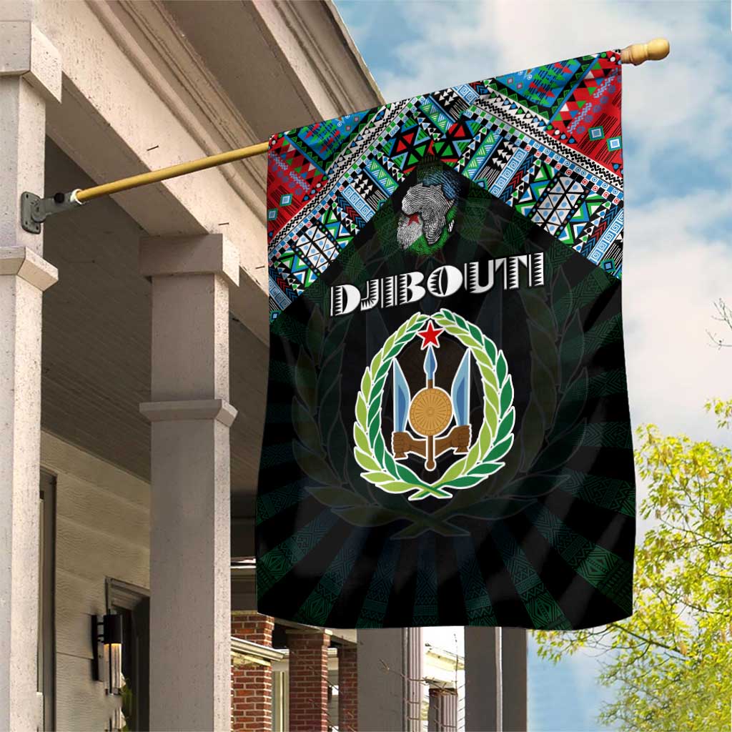 Djibouti Roots Garden Flag African Pride in Fingerprint and Tribal Colors DT02