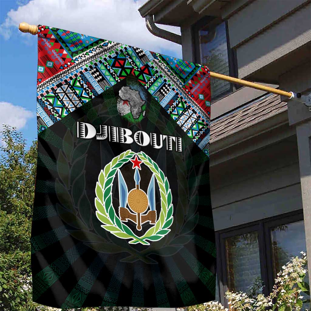 Djibouti Roots Garden Flag African Pride in Fingerprint and Tribal Colors DT02
