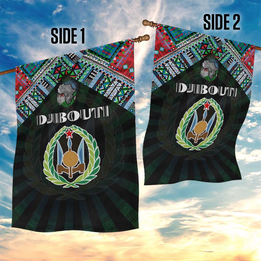 Djibouti Roots Garden Flag African Pride in Fingerprint and Tribal Colors DT02