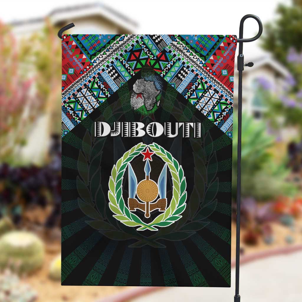 Djibouti Roots Garden Flag African Pride in Fingerprint and Tribal Colors DT02