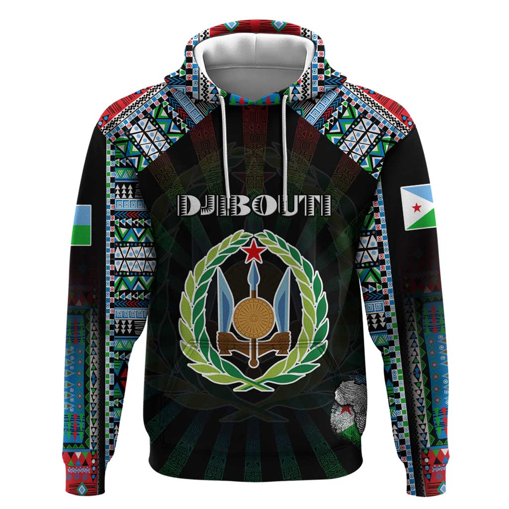 Personalized Djibouti Roots Hoodie African Map in Fingerprint and Tribal Colors DT02