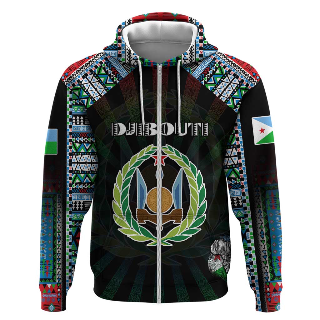 Personalized Djibouti Roots Hoodie African Map in Fingerprint and Tribal Colors DT02