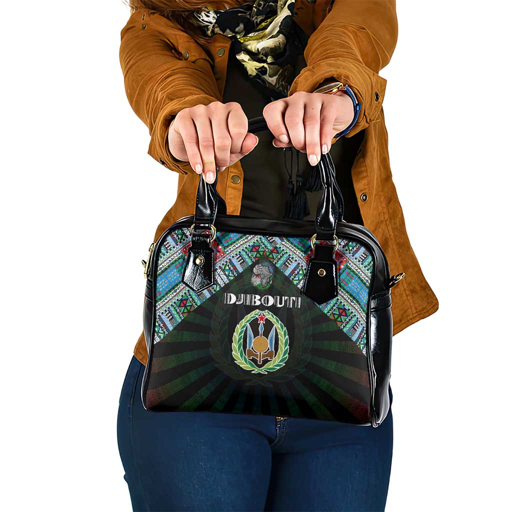 Djibouti Roots Shoulder Handbag African Map in Fingerprint and Tribal Colors DT02