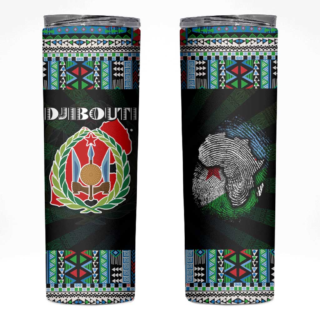 Djibouti Roots Skinny Tumbler African Pride in Fingerprint and Tribal Colors DT02