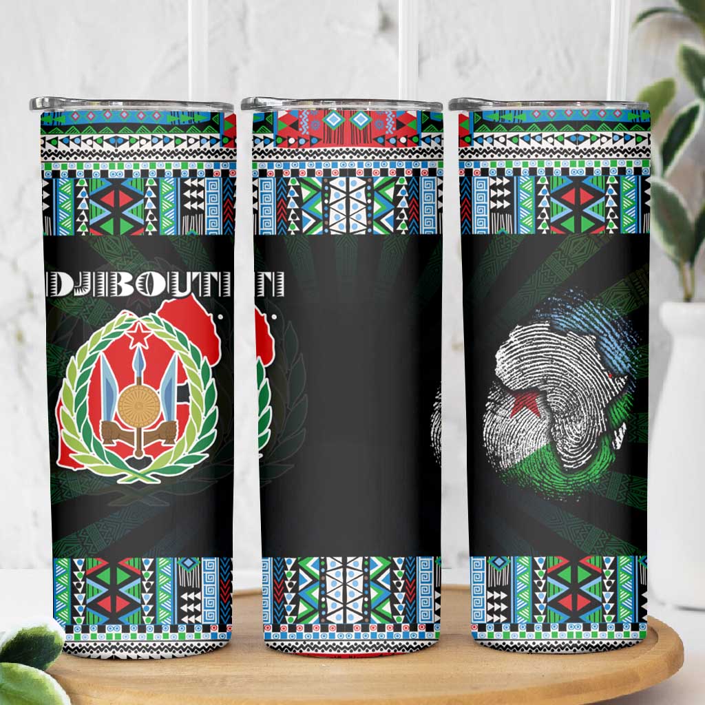 Djibouti Roots Skinny Tumbler African Pride in Fingerprint and Tribal Colors DT02
