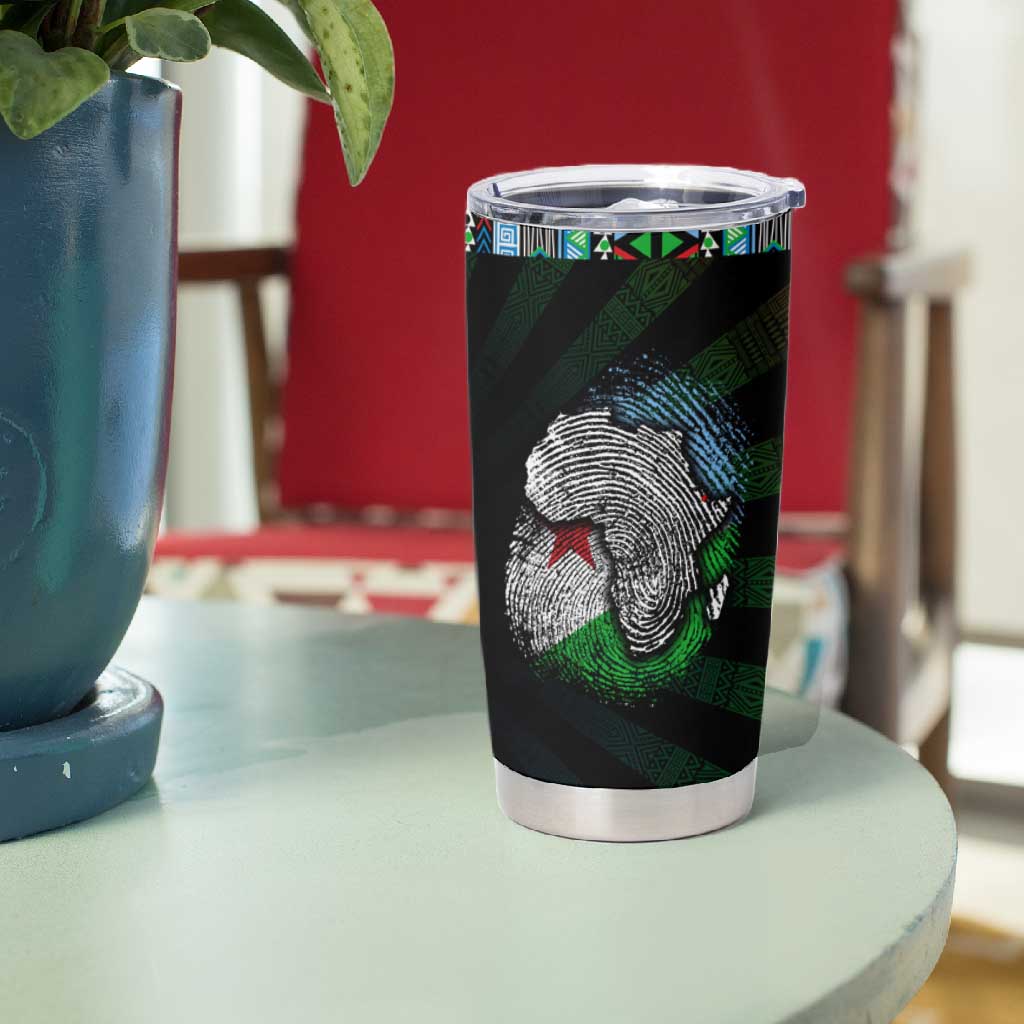 Djibouti Roots Tumbler Cup African Pride in Fingerprint and Tribal Colors DT02