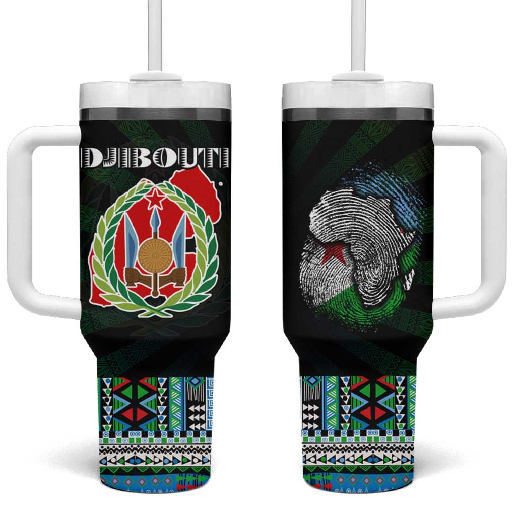 Djibouti Roots Tumbler With Handle African Pride in Fingerprint and Tribal Colors DT02