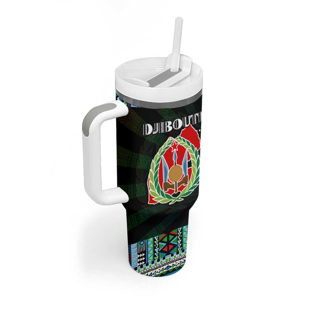 Djibouti Roots Tumbler With Handle African Pride in Fingerprint and Tribal Colors DT02