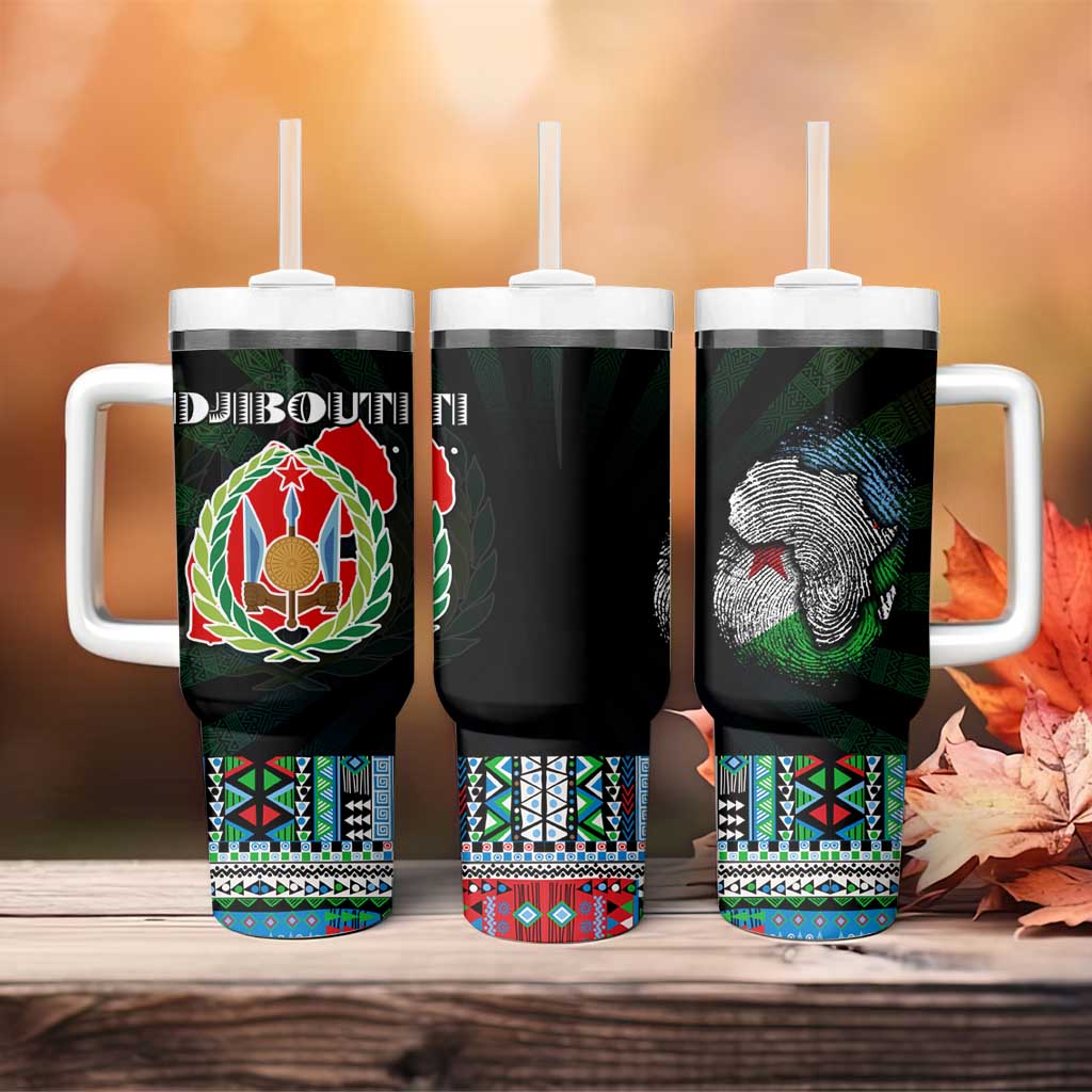Djibouti Roots Tumbler With Handle African Pride in Fingerprint and Tribal Colors DT02