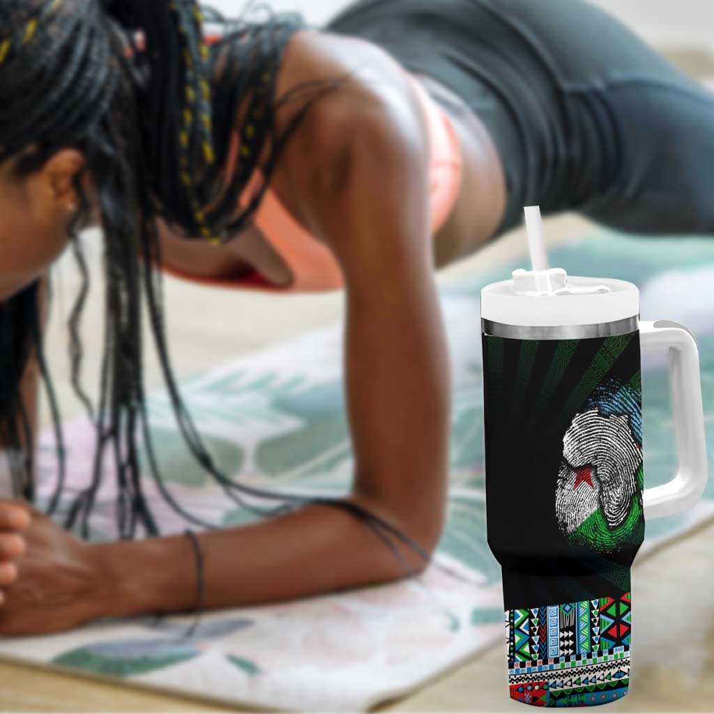 Djibouti Roots Tumbler With Handle African Pride in Fingerprint and Tribal Colors DT02