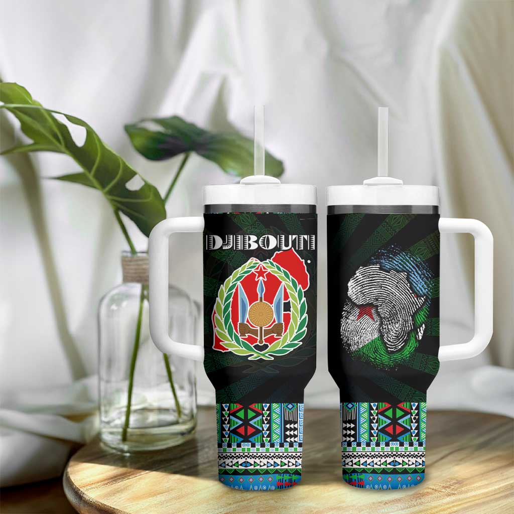 Djibouti Roots Tumbler With Handle African Pride in Fingerprint and Tribal Colors DT02