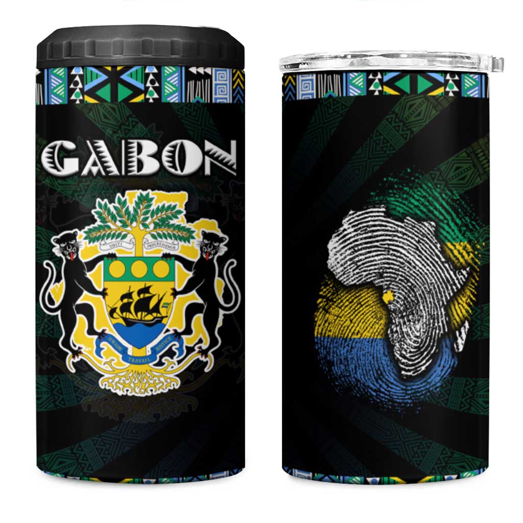 Gabon Roots 4 in 1 Can Cooler Tumbler African Pride in Fingerprint and Tribal Colors DT02