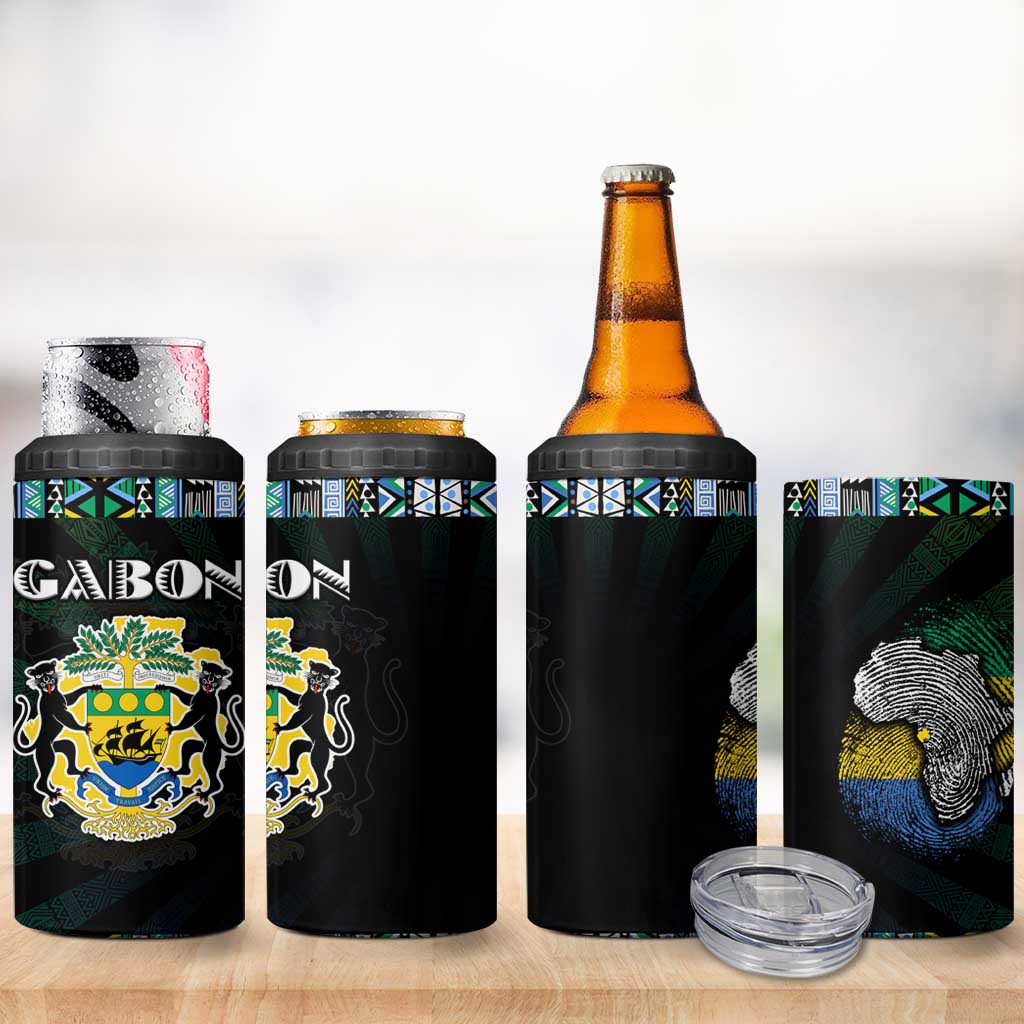 Gabon Roots 4 in 1 Can Cooler Tumbler African Pride in Fingerprint and Tribal Colors DT02