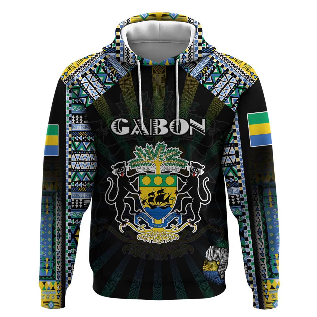 Personalized Gabon Roots Hoodie African Map in Fingerprint and Tribal Colors DT02