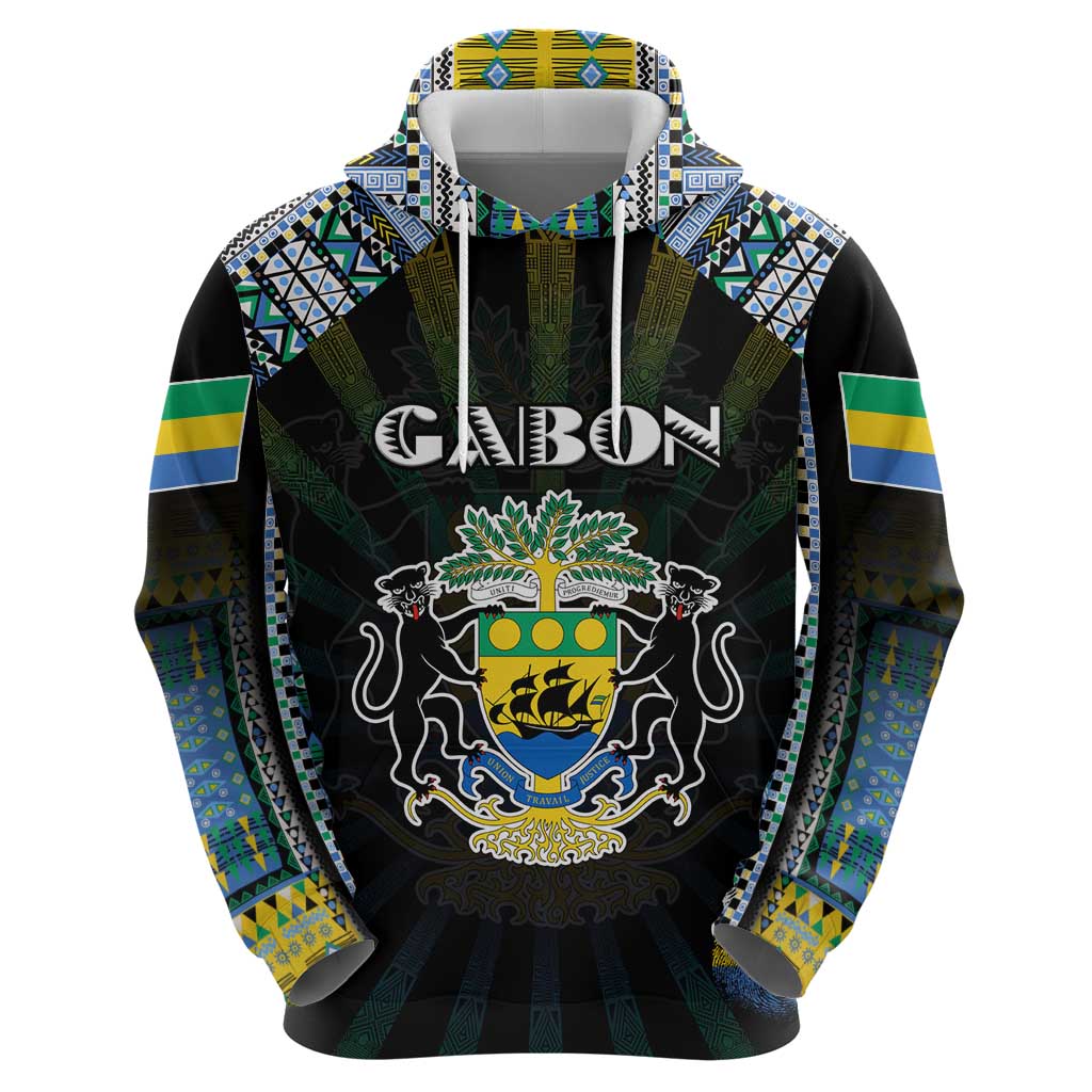 Personalized Gabon Roots Hoodie African Map in Fingerprint and Tribal Colors DT02