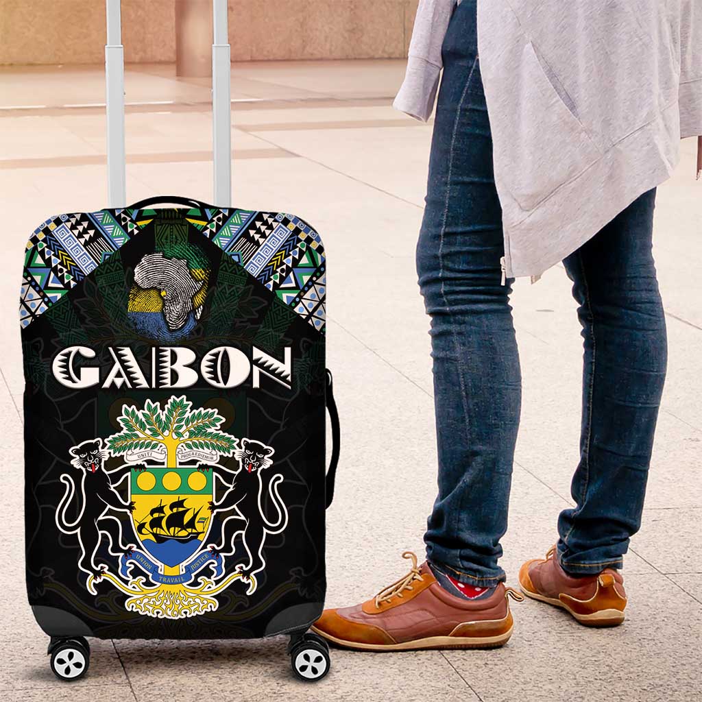 Gabon Roots Luggage Cover African Map in Fingerprint and Tribal Colors DT02