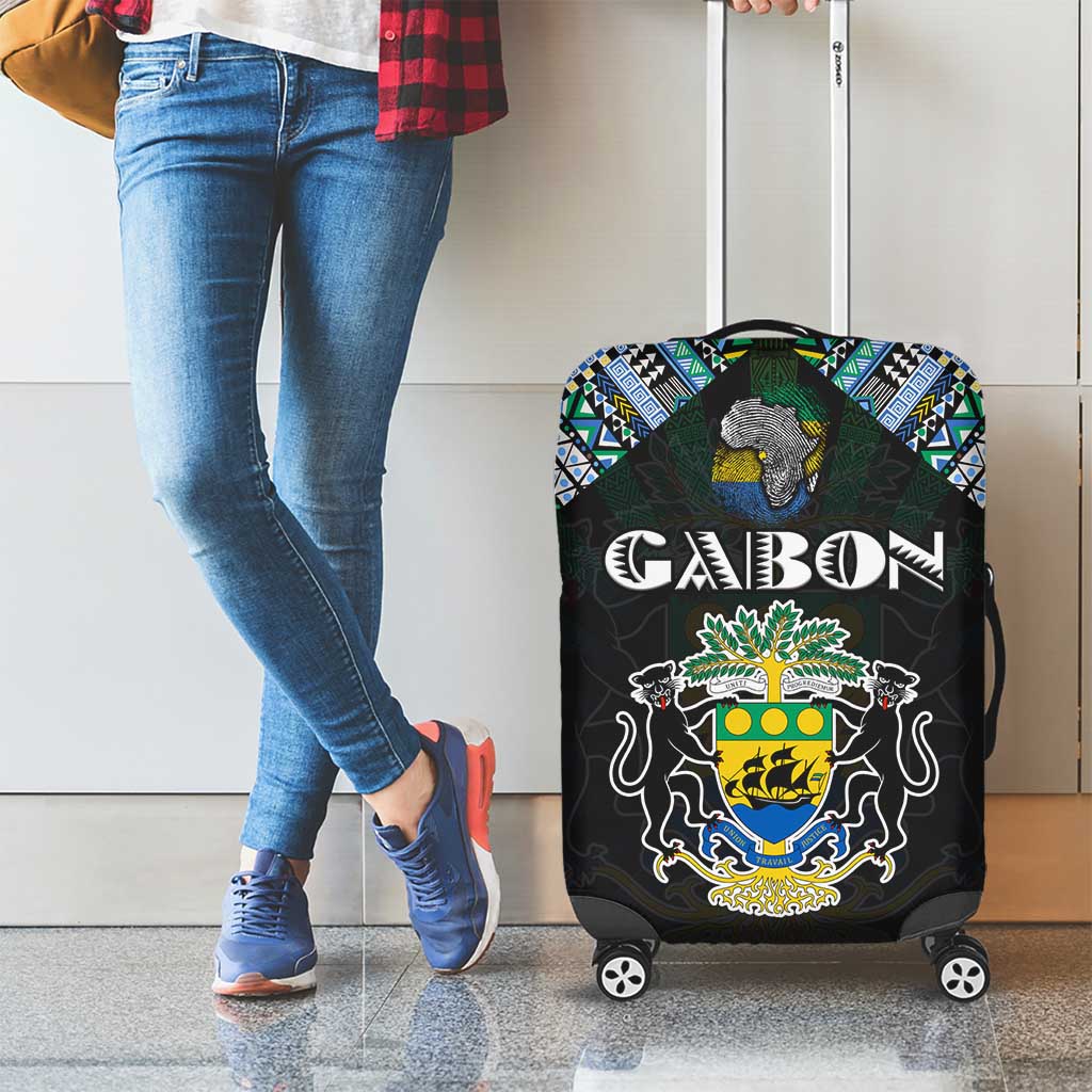 Gabon Roots Luggage Cover African Map in Fingerprint and Tribal Colors DT02