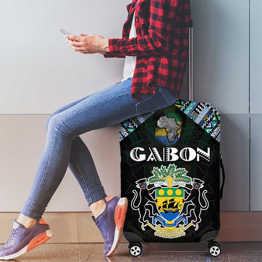 Gabon Roots Luggage Cover African Map in Fingerprint and Tribal Colors DT02
