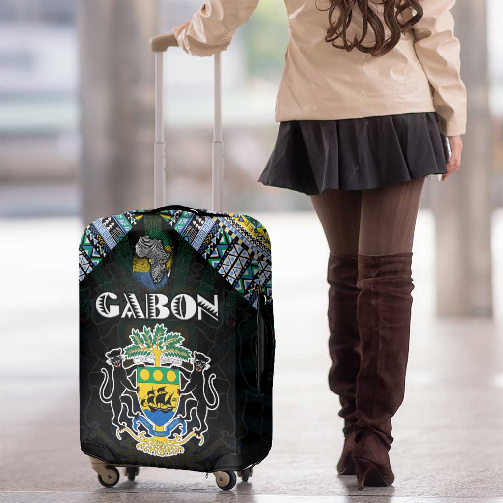 Gabon Roots Luggage Cover African Map in Fingerprint and Tribal Colors DT02