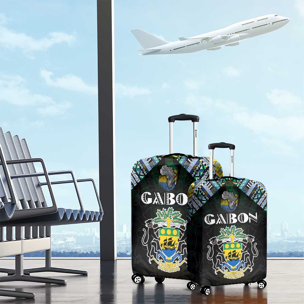 Gabon Roots Luggage Cover African Map in Fingerprint and Tribal Colors DT02