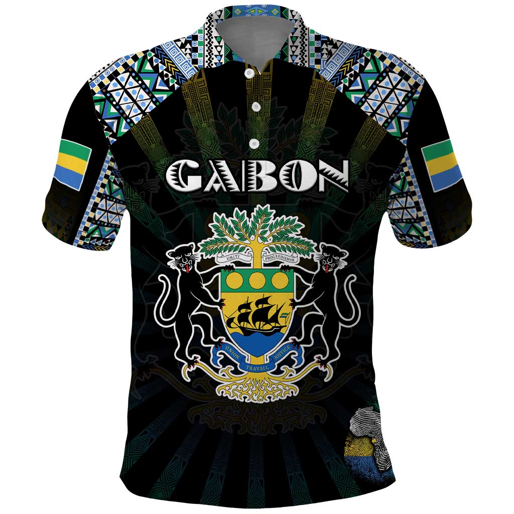 Personalized Gabon Roots Polo Shirt African Map in Fingerprint and Tribal Colors DT02