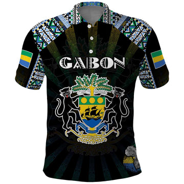 Personalized Gabon Roots Polo Shirt African Map in Fingerprint and Tribal Colors DT02