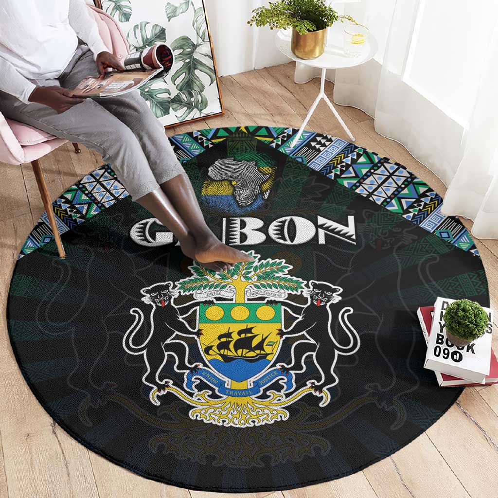 Gabon Roots Round Carpet African Pride in Fingerprint and Tribal Colors DT02