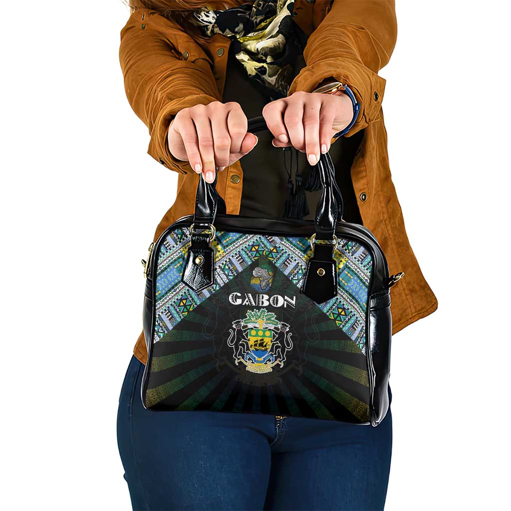 Gabon Roots Shoulder Handbag African Map in Fingerprint and Tribal Colors DT02