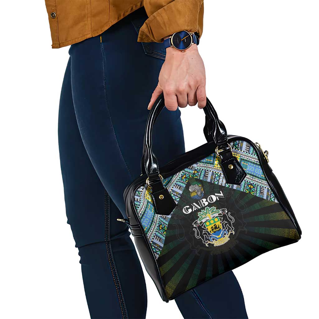 Gabon Roots Shoulder Handbag African Map in Fingerprint and Tribal Colors DT02